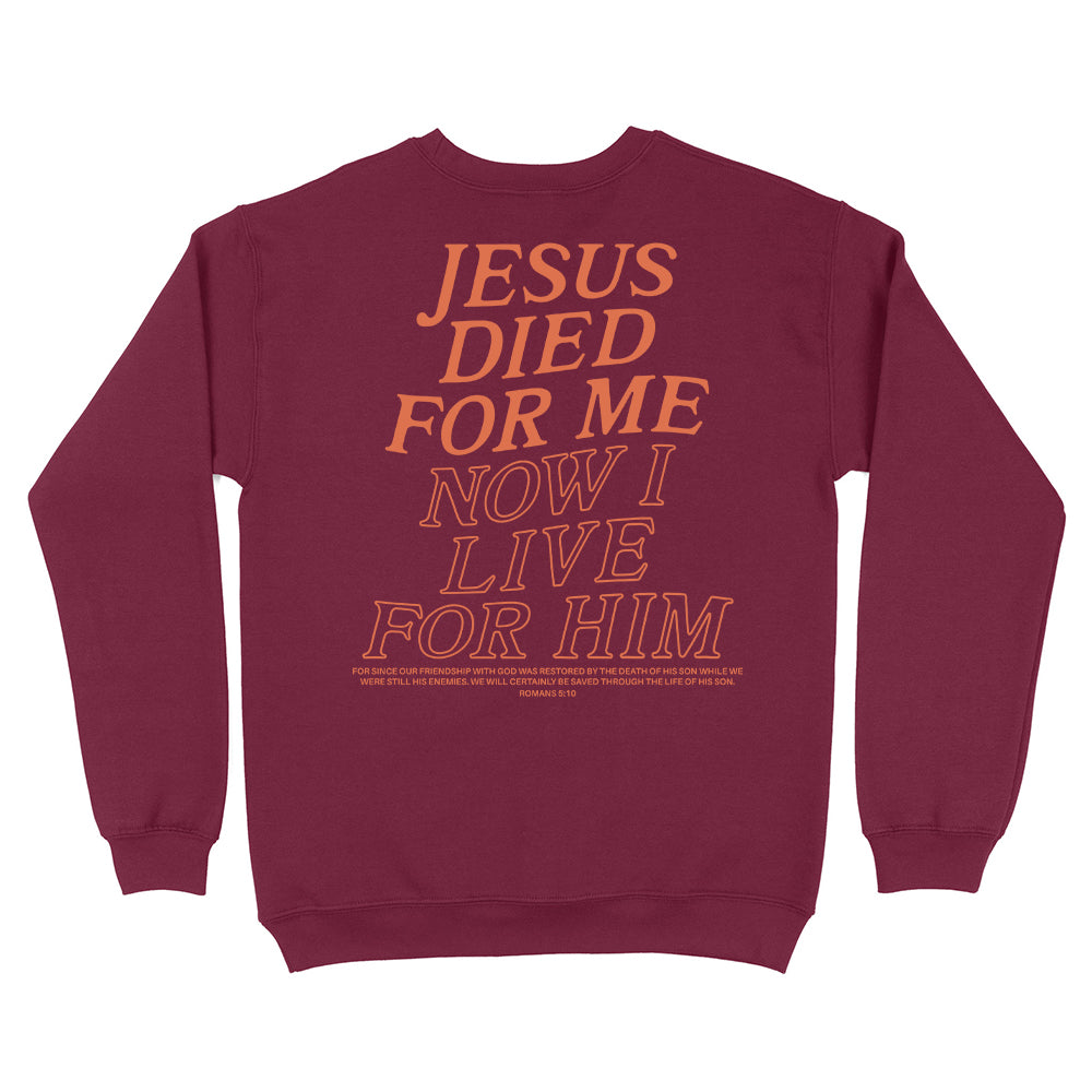 Jesus Died For Me Now I Live For Him Christian Unisex Sweatshirt