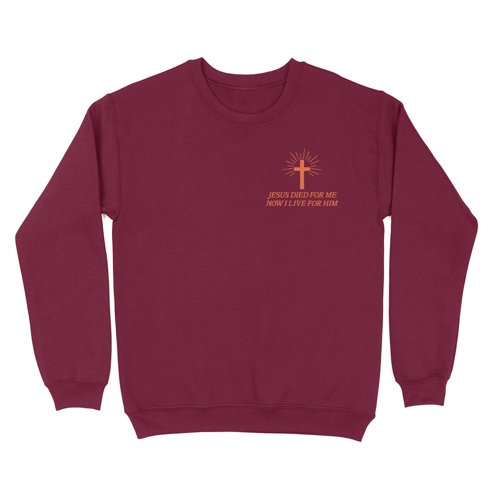 Jesus Died For Me Now I Live For Him Christian Unisex Sweatshirt